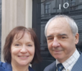Professor David Bell and Dr Elaine Douglas standing outside 10 Downing Street